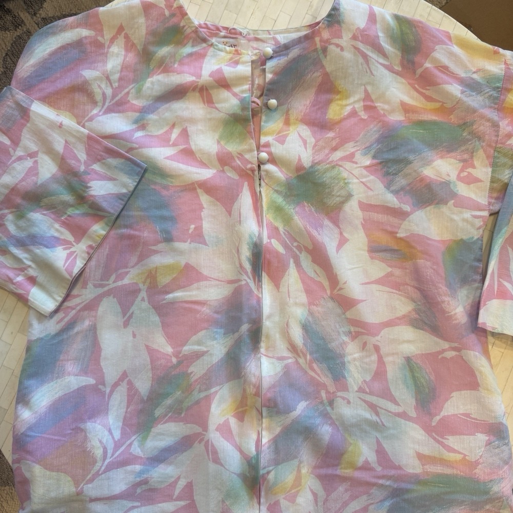 Vintage Twilight Pastel Abstract Floral Maxi Lounger Robe Pink Blue USA Granny - Picture 9 of 10